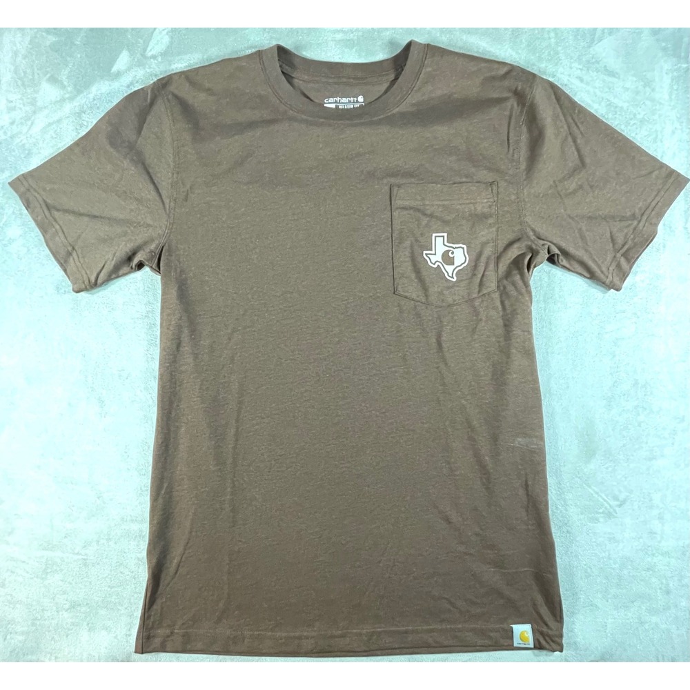 Carhartt Pocket T-Shirt Mens Small Brown Texas Workwear Relaxed Fit Short Sleeve